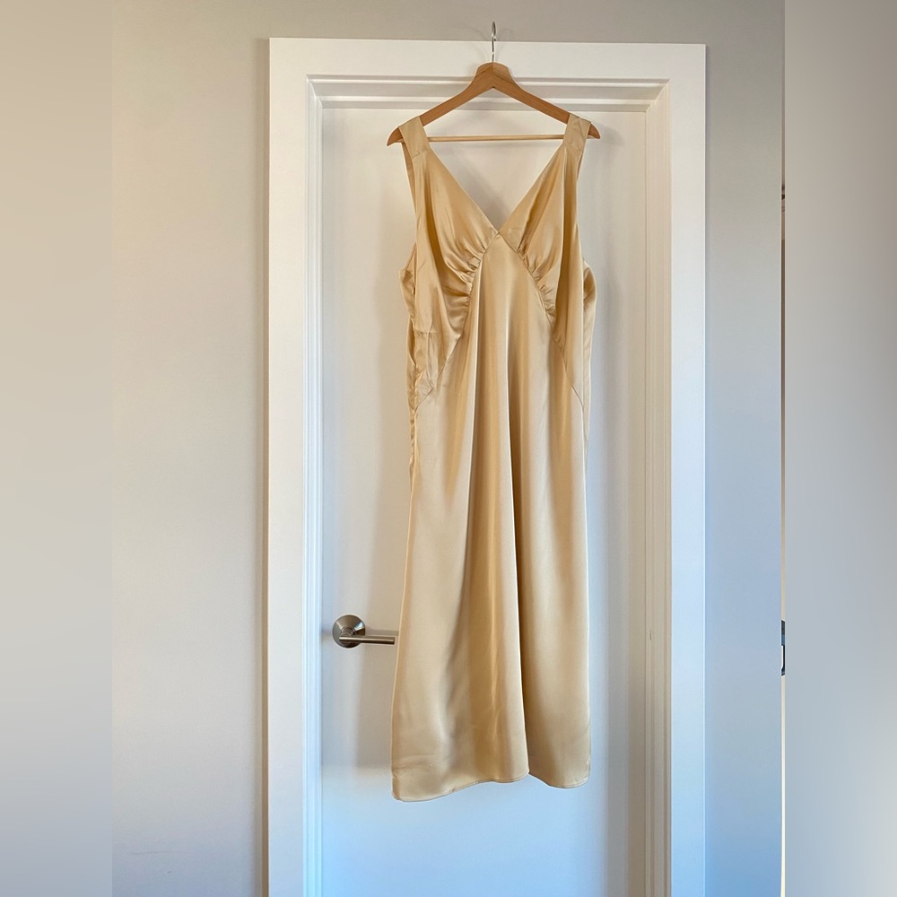 Silk Vneck Ruched Champagne Slip Dress
